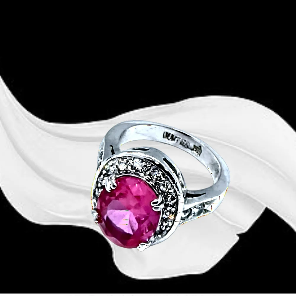 Intensely Pink CZ Stone Silver Ring NWOT